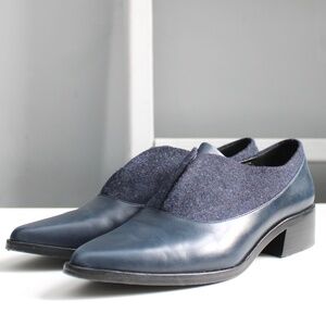 Lafayette 148 New York Women’s Blue Leather Pointy Toe Oxfords Loafers Size 9.5